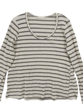 CP SHADES Cream and Gray Striped Long Sleeve Tee 100% Cotton Size SMALL